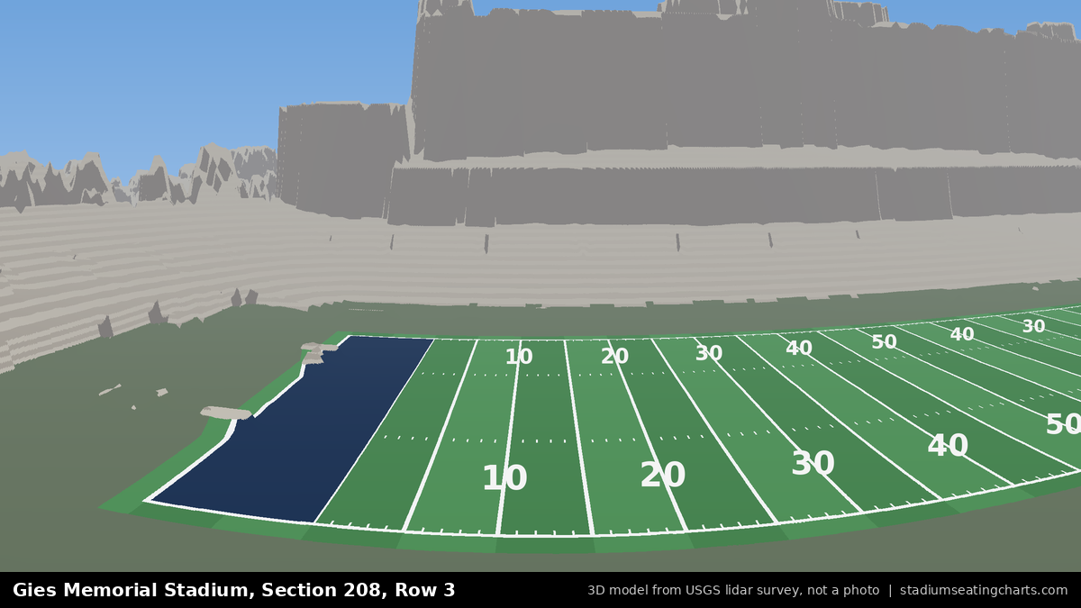 View from Gies Memorial Stadium Section 208, Row 3, looking toward the field