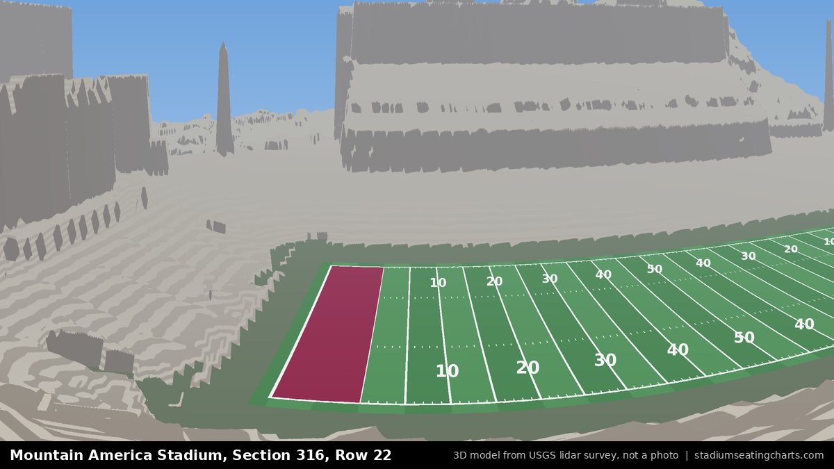 View from Mountain America Stadium Section 316, Row 22, looking toward the field
