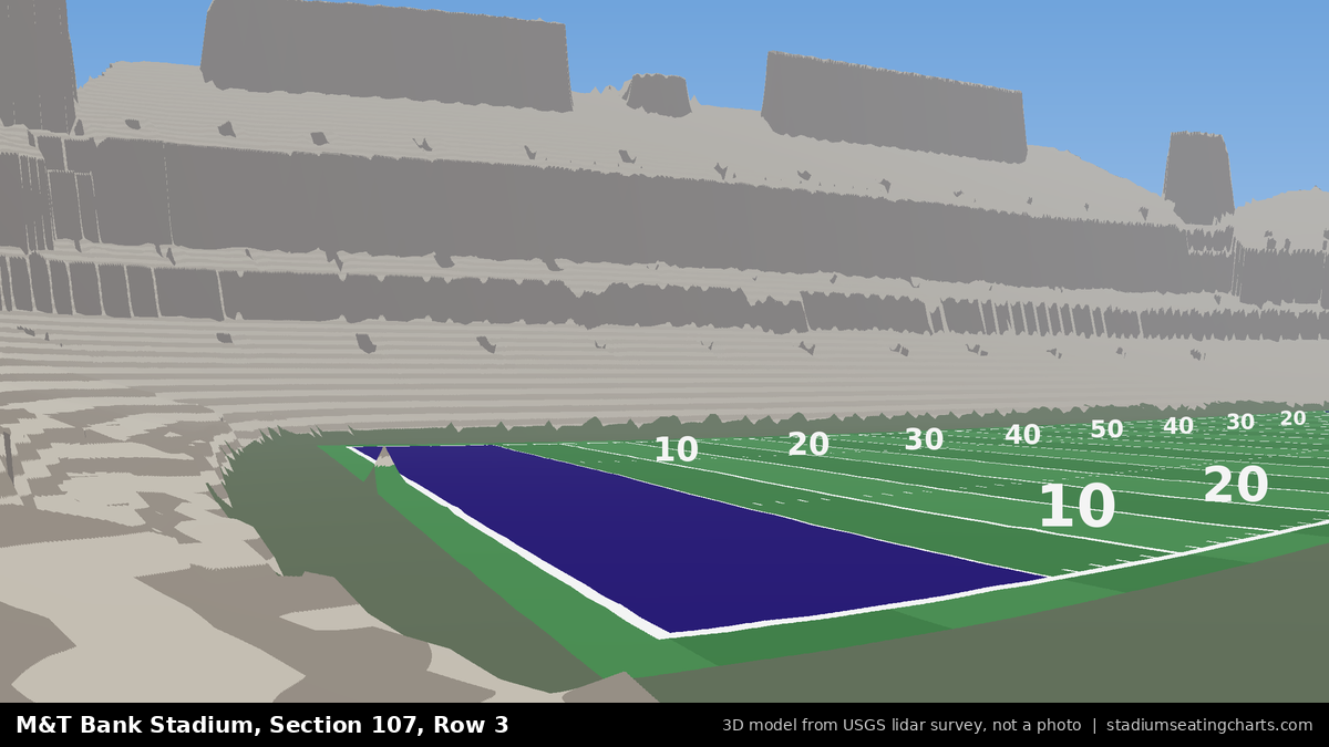 View from M&T Bank Stadium Section 107, Row 3, looking toward the field