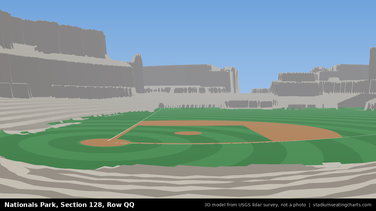 View from Nationals Park Section 128, Row QQ, looking toward the pitcher's mound