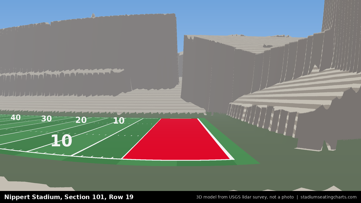View from Nippert Stadium Section 101, Row 19, looking toward the field