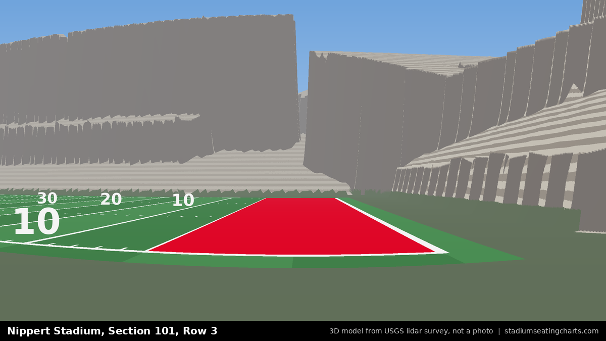 View from Nippert Stadium Section 101, Row 3, looking toward the field