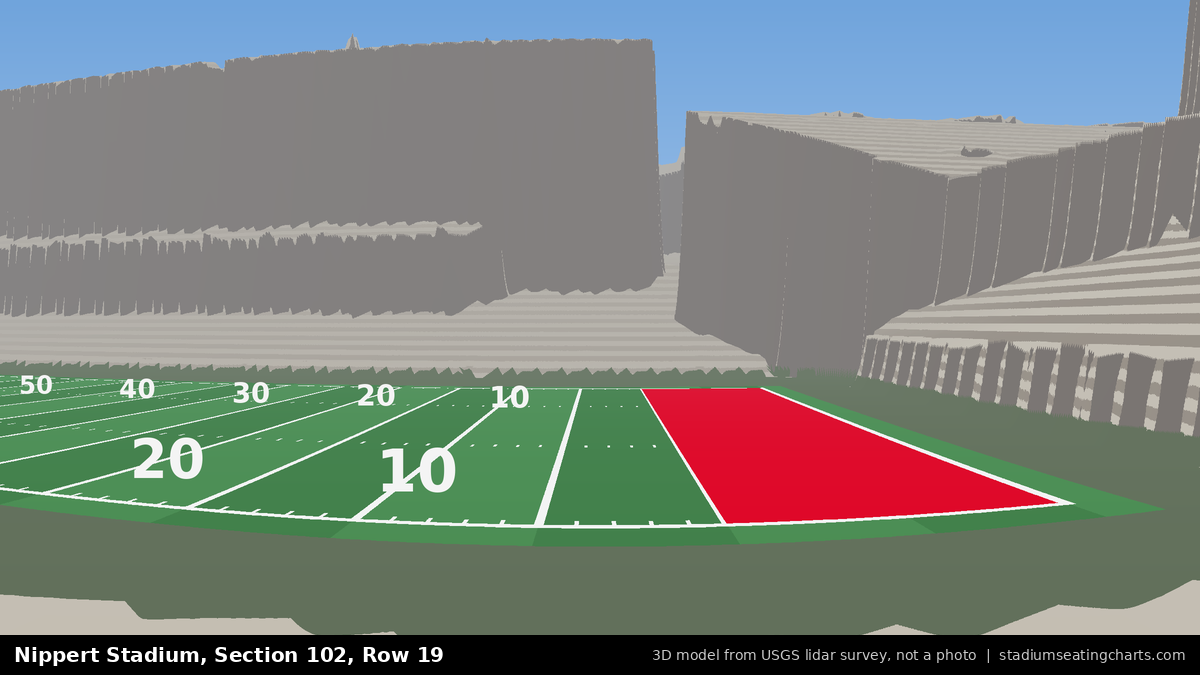 View from Nippert Stadium Section 102, Row 19, looking toward the field