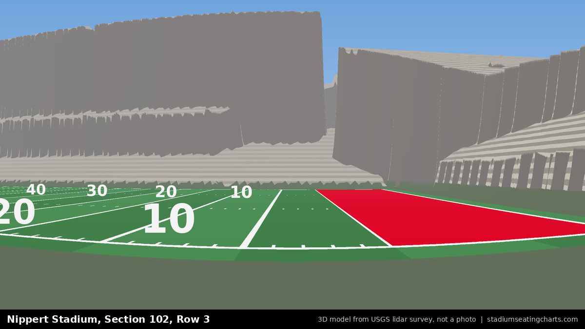 View from Nippert Stadium Section 102, Row 3, looking toward the field