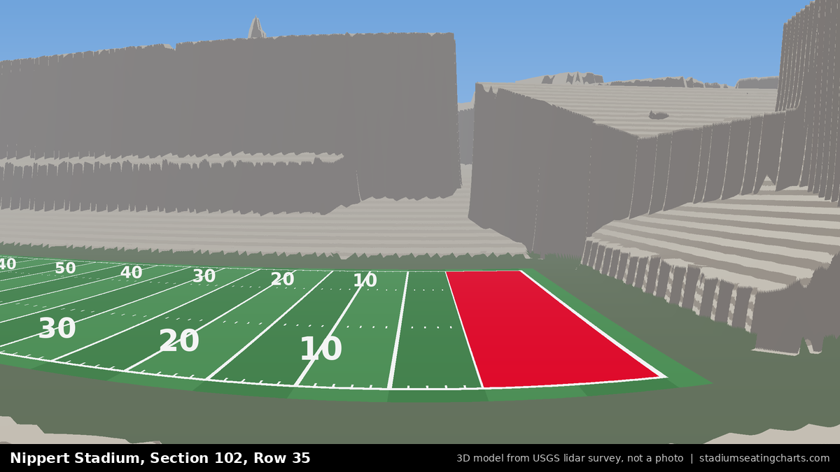 View from Nippert Stadium Section 102, Row 35, looking toward the field
