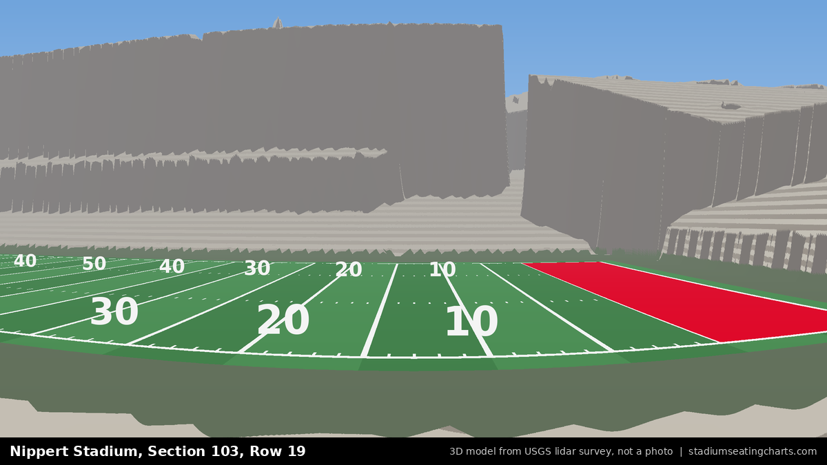 View from Nippert Stadium Section 103, Row 19, looking toward the field