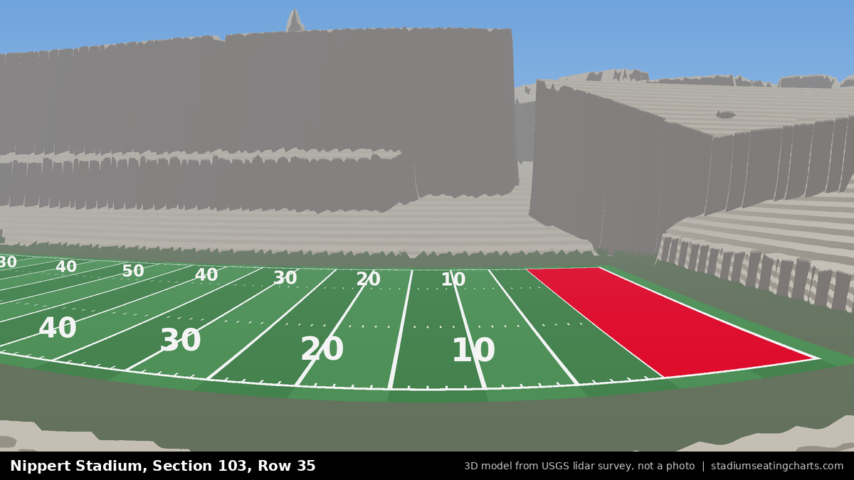 View from Nippert Stadium Section 103, Row 35, looking toward the field