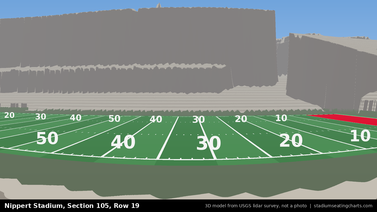 View from Nippert Stadium Section 105, Row 19, looking toward the field