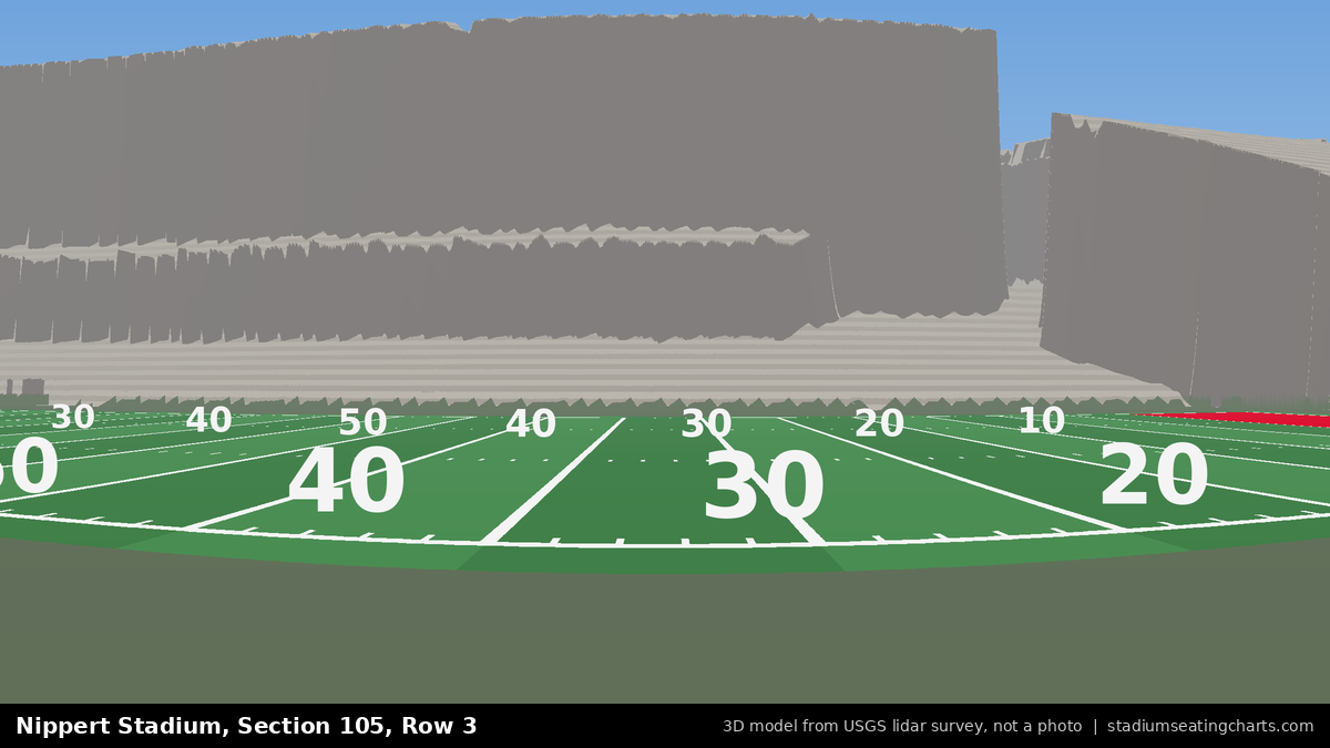 View from Nippert Stadium Section 105, Row 3, looking toward the field