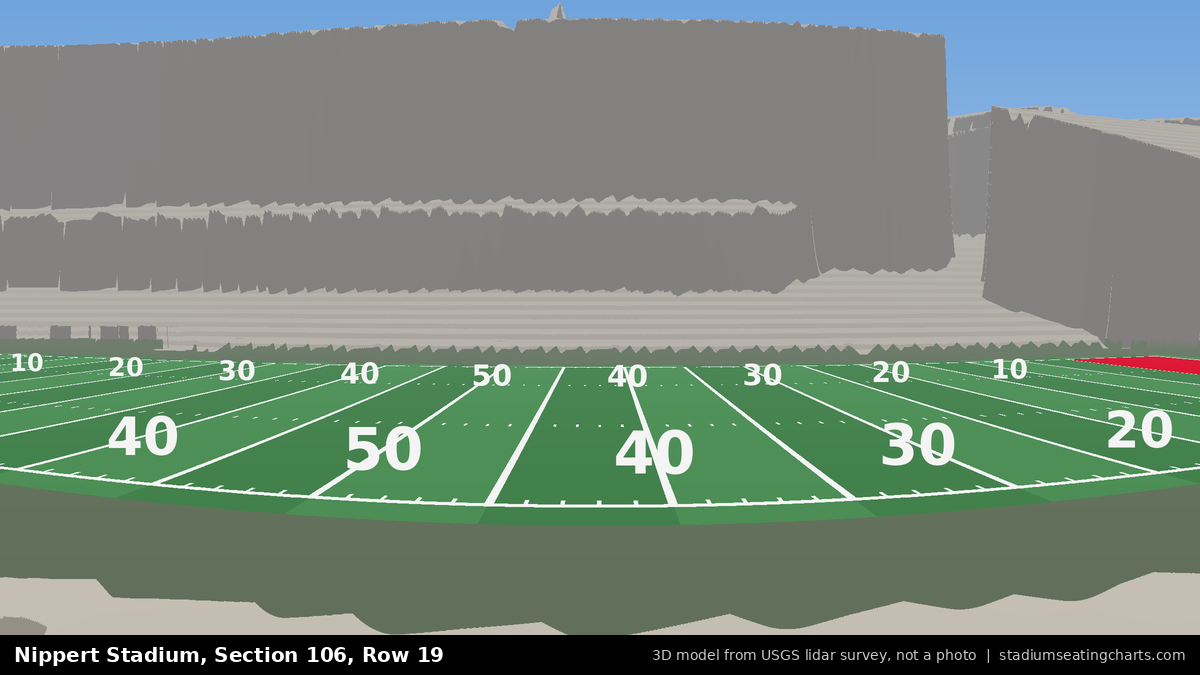 View from Nippert Stadium Section 106, Row 19, looking toward the field