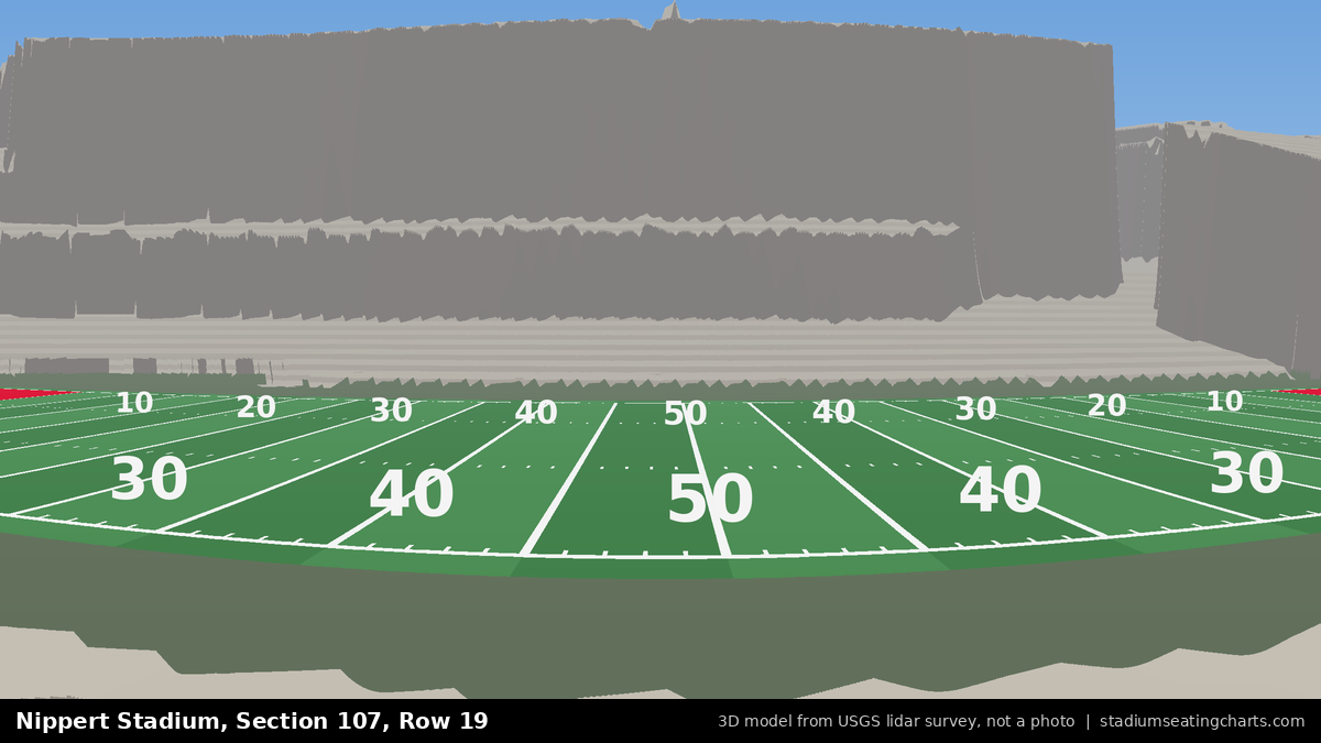View from Nippert Stadium Section 107, Row 19, looking toward the field
