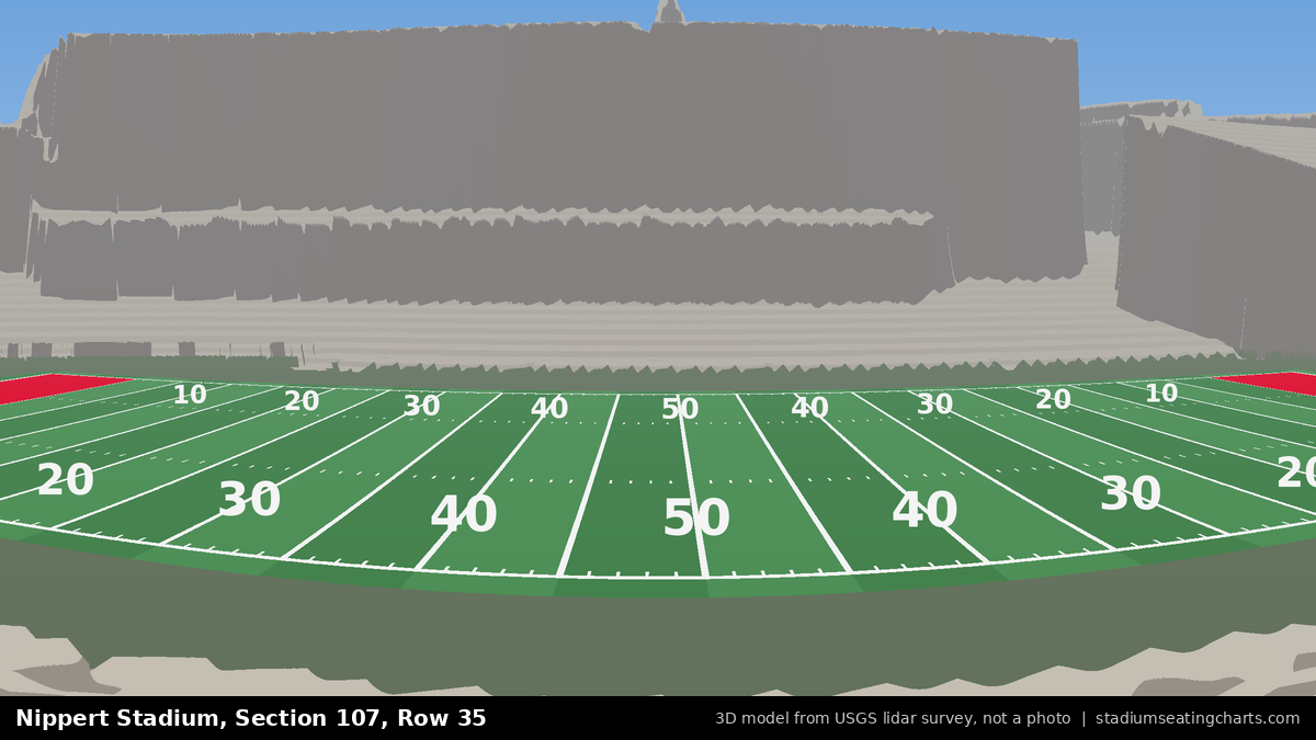 View from Nippert Stadium Section 107, Row 35, looking toward the field