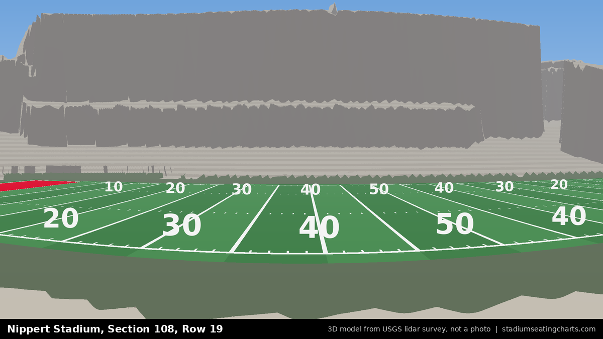 View from Nippert Stadium Section 108, Row 19, looking toward the field