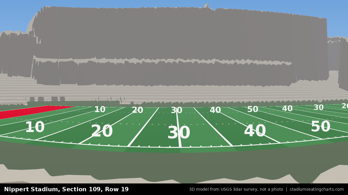 View from Nippert Stadium Section 109, Row 19, looking toward the field