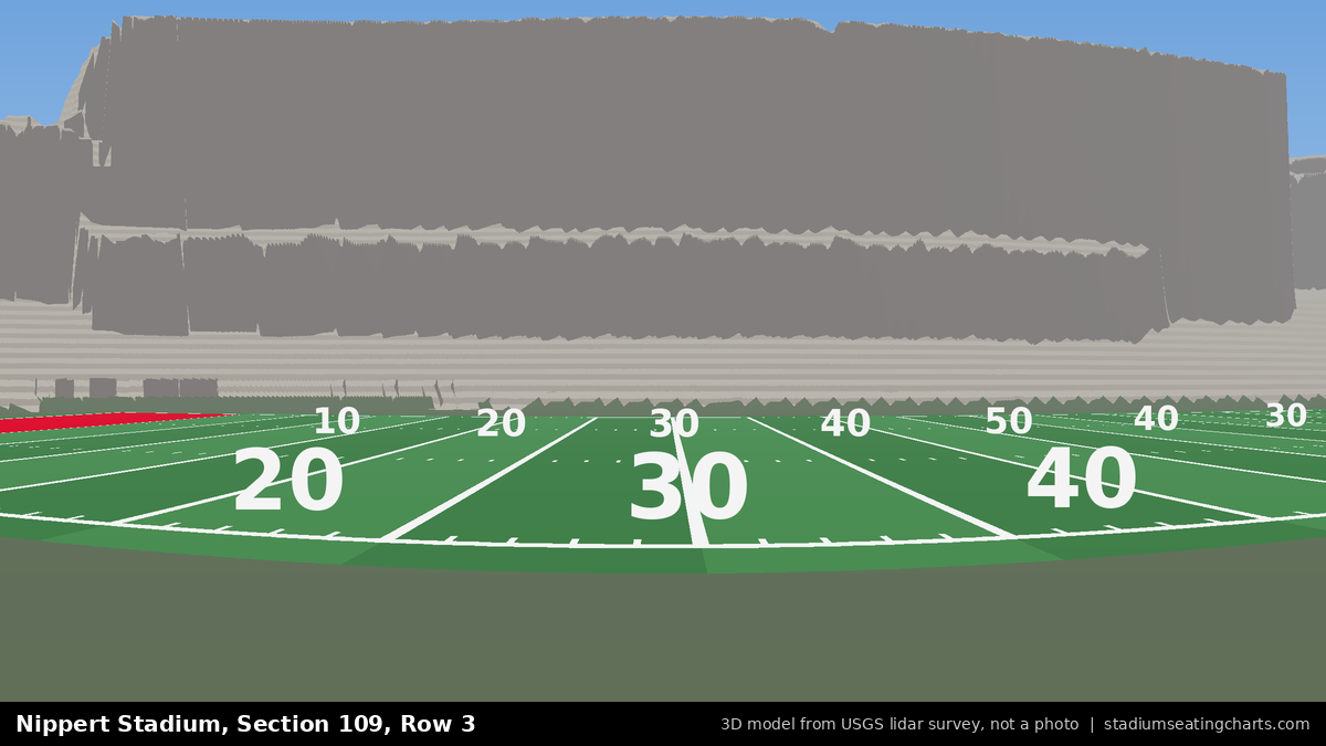 View from Nippert Stadium Section 109, Row 3, looking toward the field