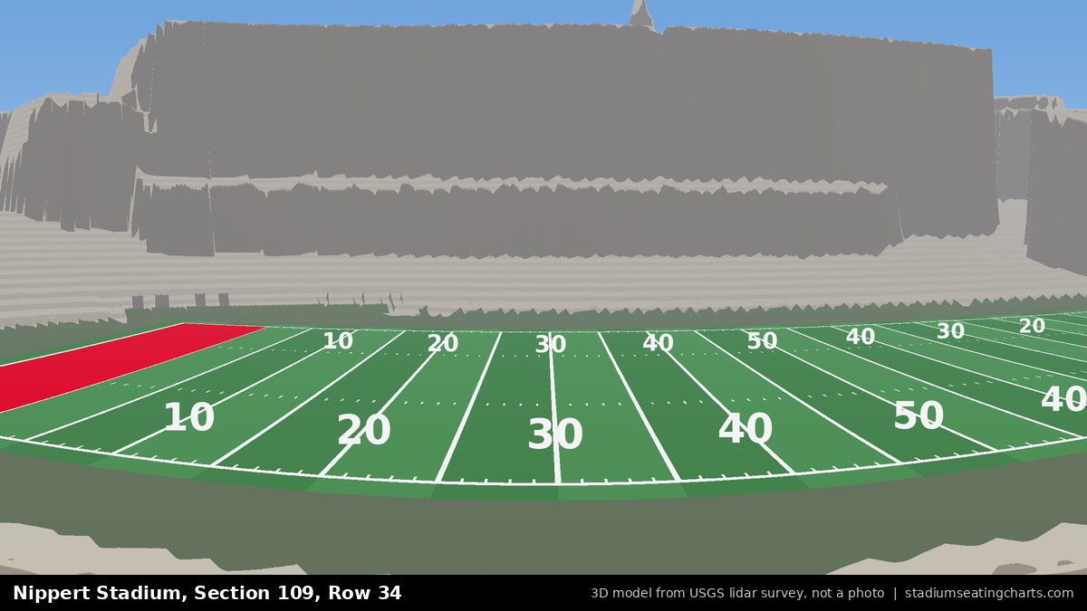 View from Nippert Stadium Section 109, Row 34, looking toward the field