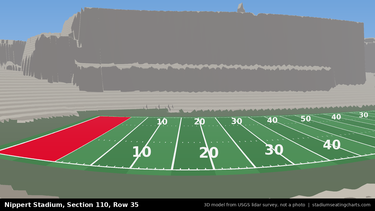 View from Nippert Stadium Section 110, Row 35, looking toward the field