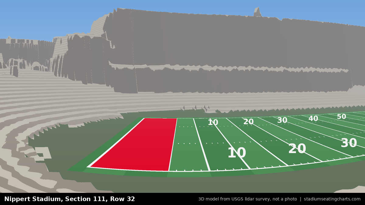 View from Nippert Stadium Section 111, Row 32, looking toward the field