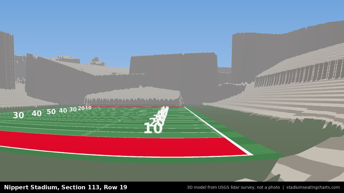 View from Nippert Stadium Section 113, Row 19, looking toward the field