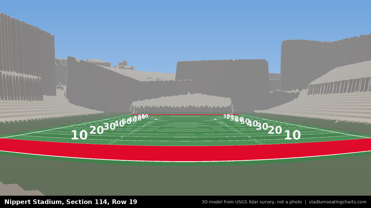 View from Nippert Stadium Section 114, Row 19, looking toward the field
