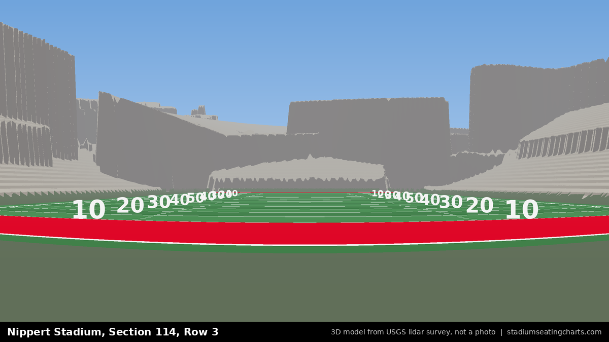 View from Nippert Stadium Section 114, Row 3, looking toward the field