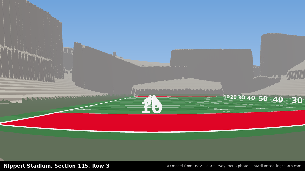 View from Nippert Stadium Section 115, Row 3, looking toward the field