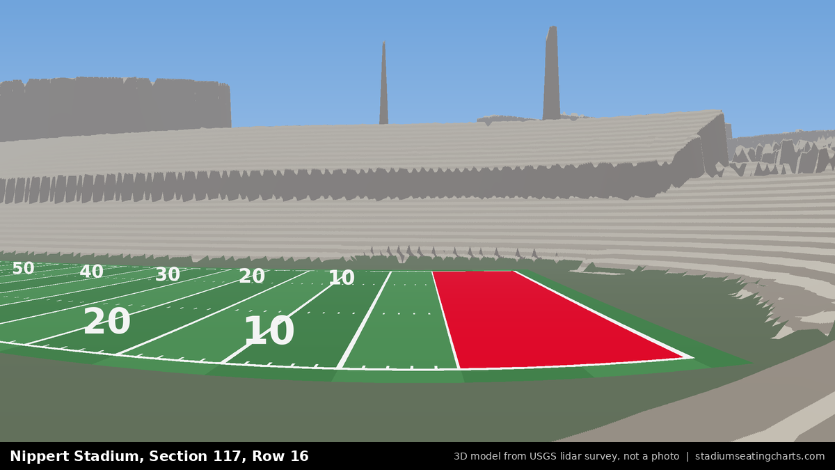 View from Nippert Stadium Section 117, Row 16, looking toward the field