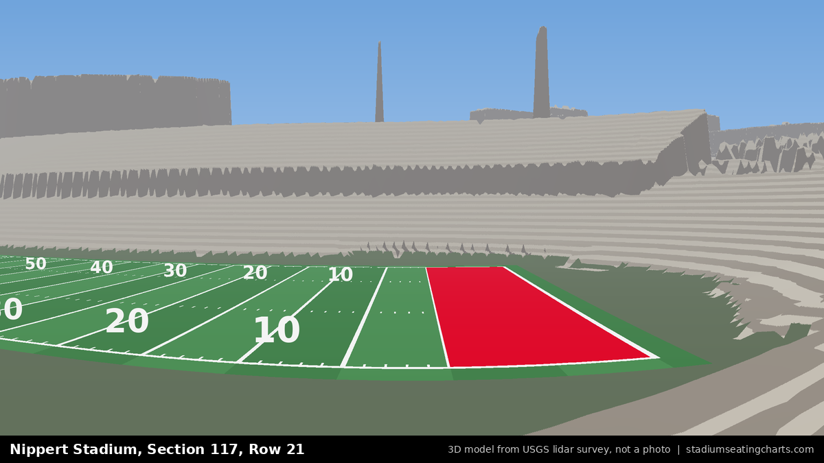View from Nippert Stadium Section 117, Row 21, looking toward the field