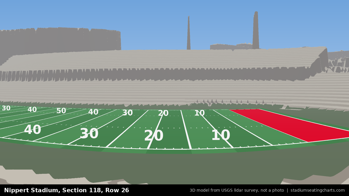 View from Nippert Stadium Section 118, Row 26, looking toward the field
