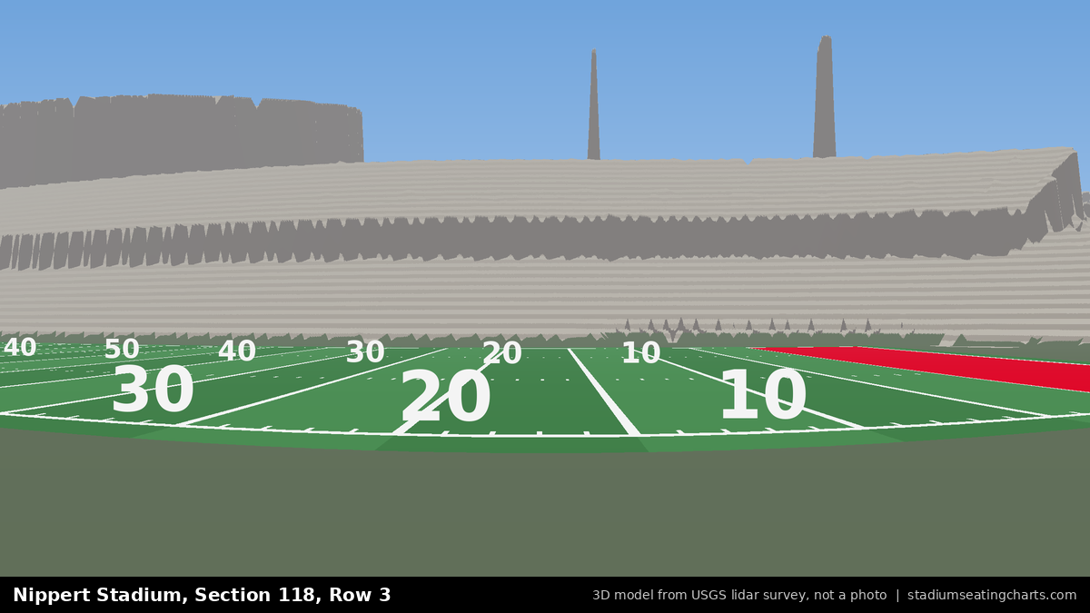 View from Nippert Stadium Section 118, Row 3, looking toward the field