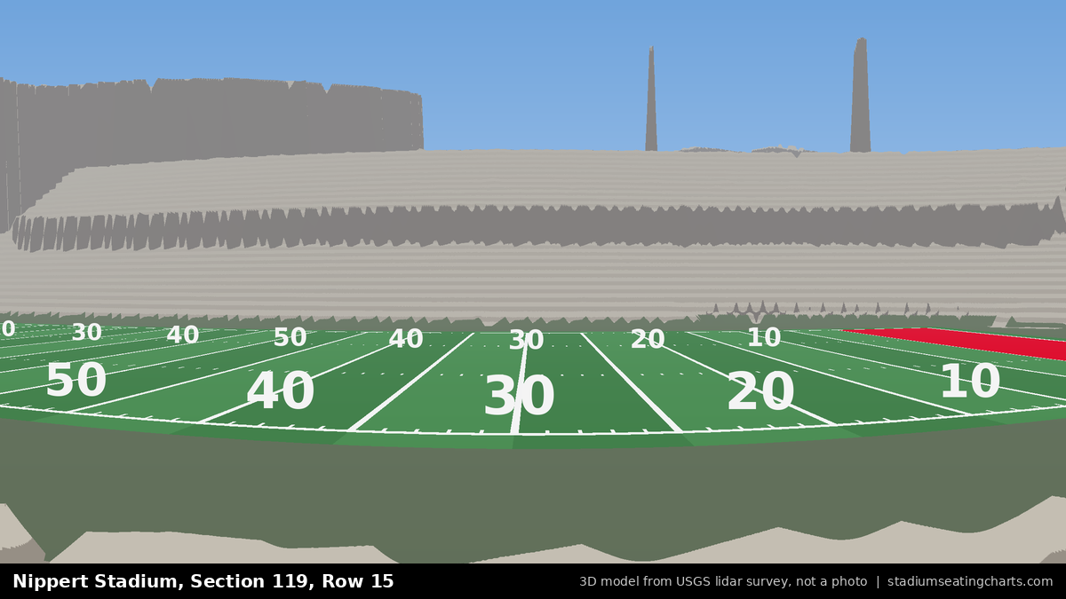 View from Nippert Stadium Section 119, Row 15, looking toward the field