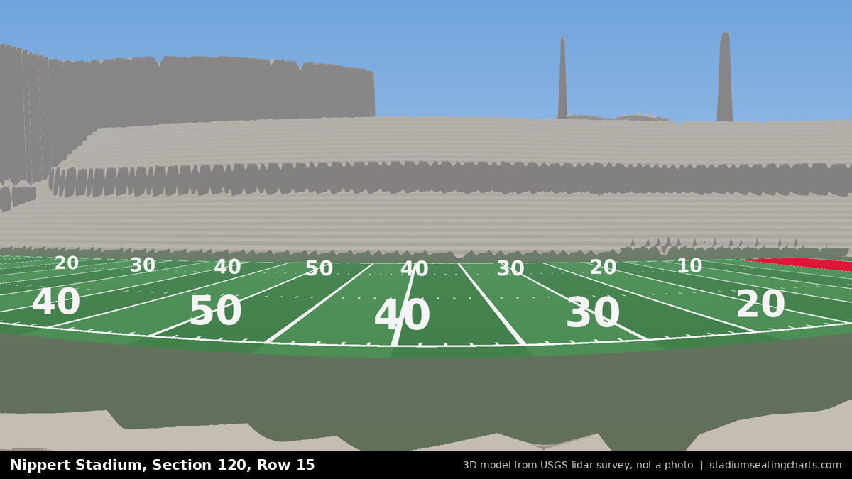 View from Nippert Stadium Section 120, Row 15, looking toward the field