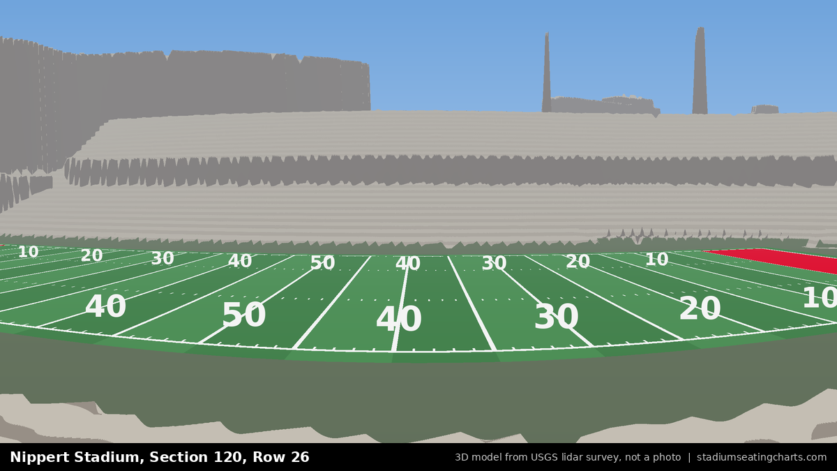 View from Nippert Stadium Section 120, Row 26, looking toward the field