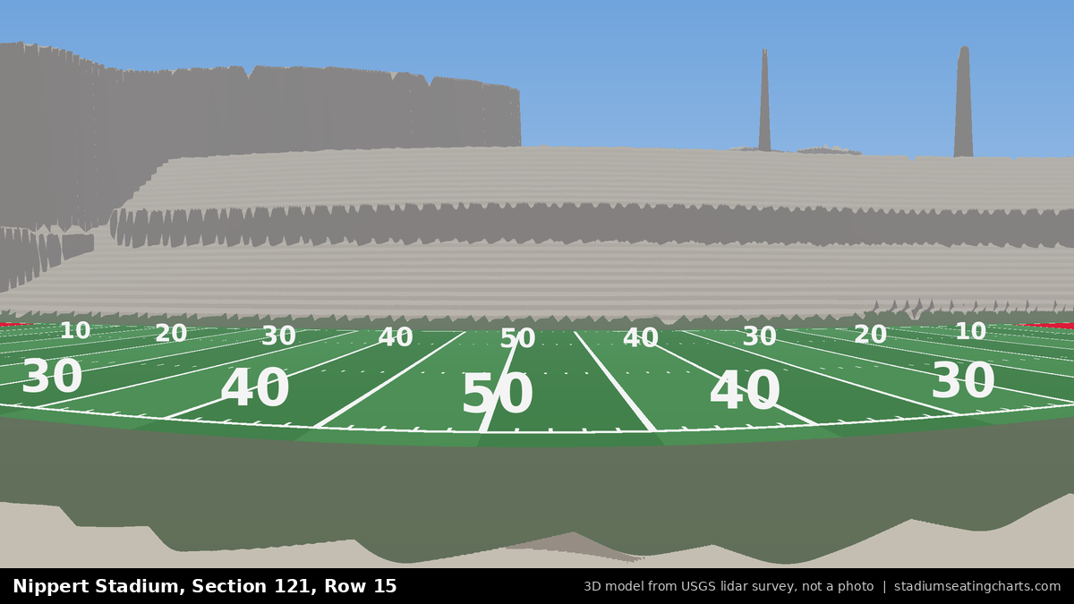 View from Nippert Stadium Section 121, Row 15, looking toward the field