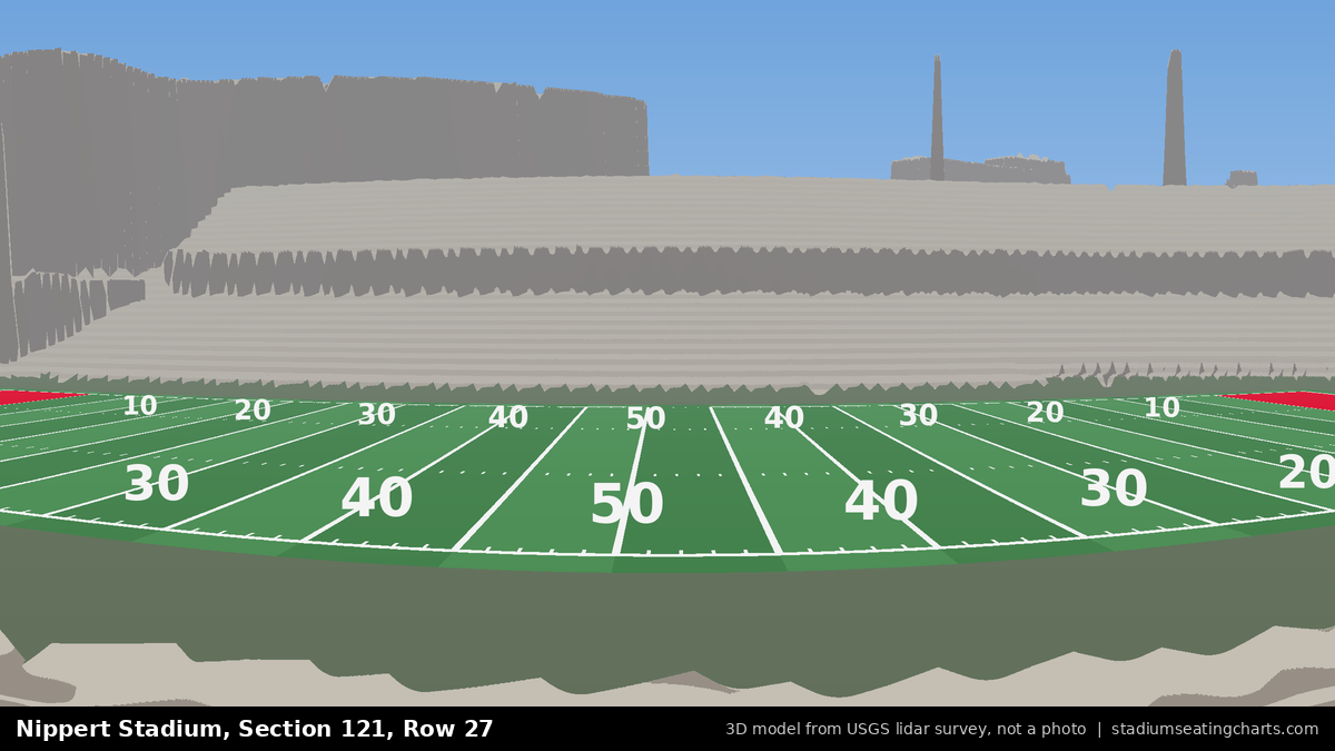 View from Nippert Stadium Section 121, Row 27, looking toward the field