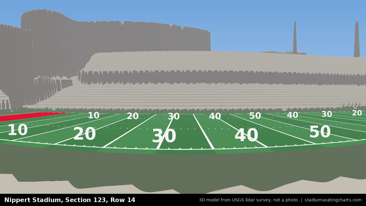View from Nippert Stadium Section 123, Row 14, looking toward the field