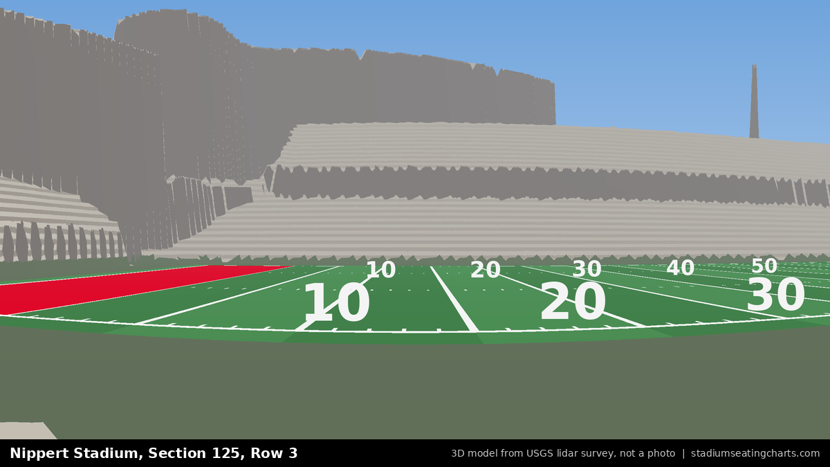 View from Nippert Stadium Section 125, Row 3, looking toward the field