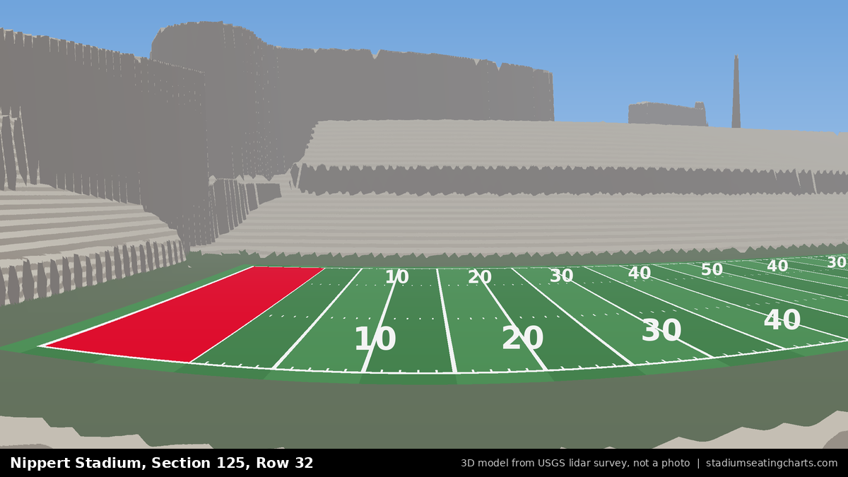 View from Nippert Stadium Section 125, Row 32, looking toward the field