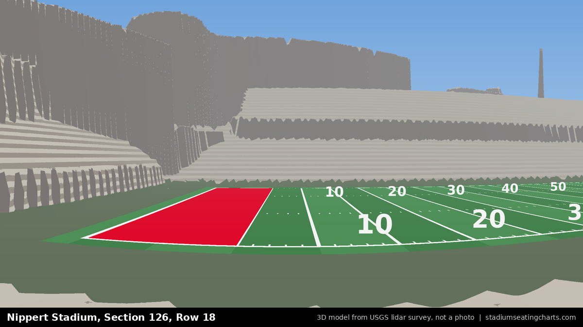 View from Nippert Stadium Section 126, Row 18, looking toward the field