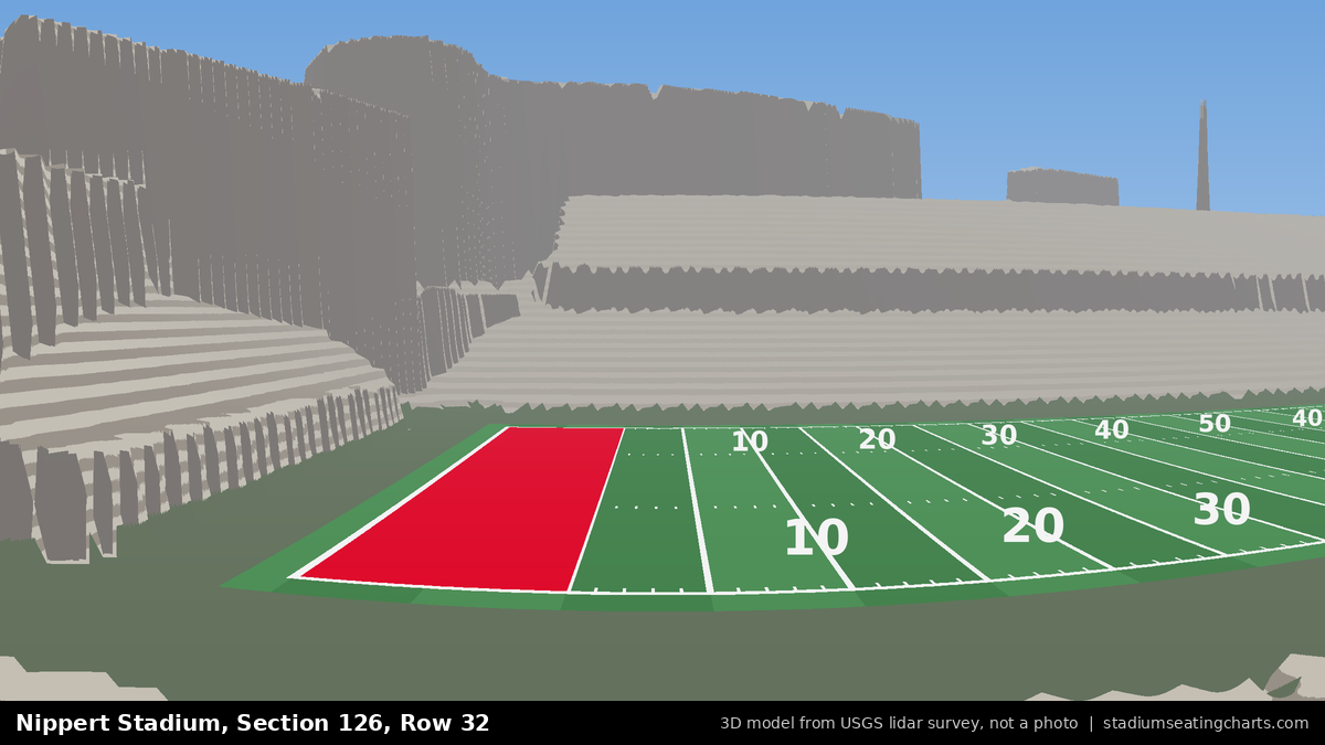View from Nippert Stadium Section 126, Row 32, looking toward the field