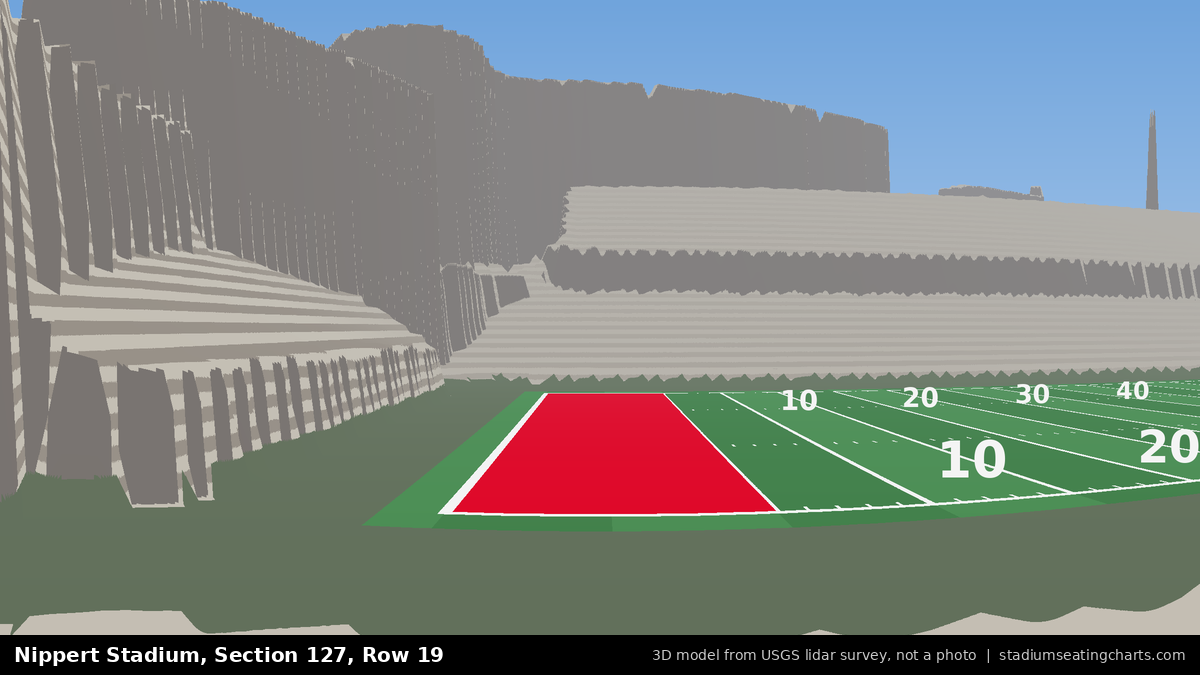 View from Nippert Stadium Section 127, Row 19, looking toward the field