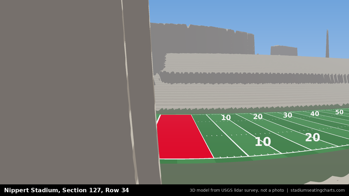 View from Nippert Stadium Section 127, Row 34, looking toward the field