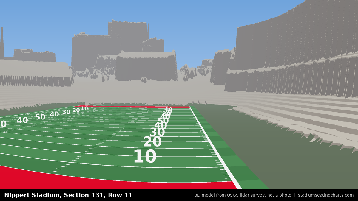 View from Nippert Stadium Section 131, Row 11, looking toward the field