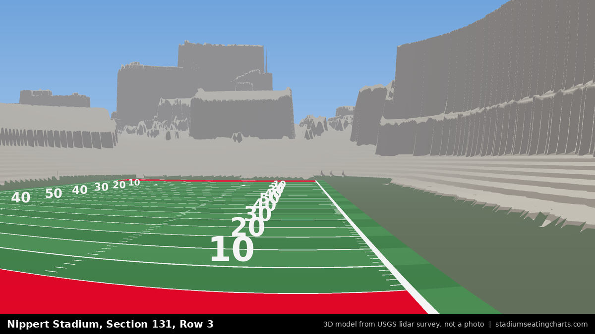 View from Nippert Stadium Section 131, Row 3, looking toward the field