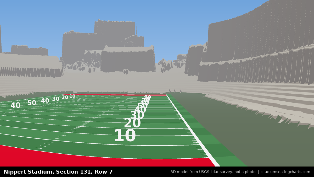 View from Nippert Stadium Section 131, Row 7, looking toward the field