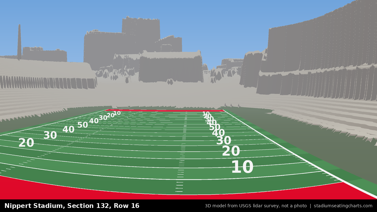 View from Nippert Stadium Section 132, Row 16, looking toward the field