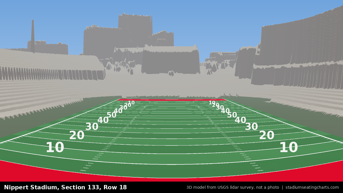 View from Nippert Stadium Section 133, Row 18, looking toward the field