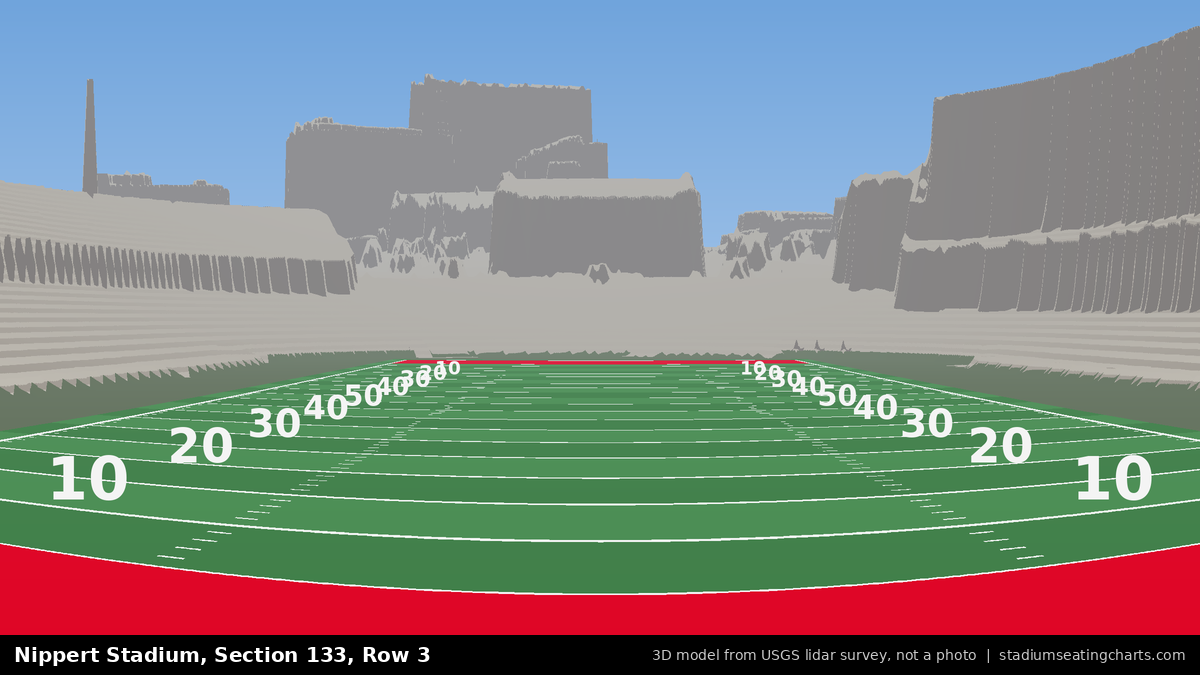 View from Nippert Stadium Section 133, Row 3, looking toward the field