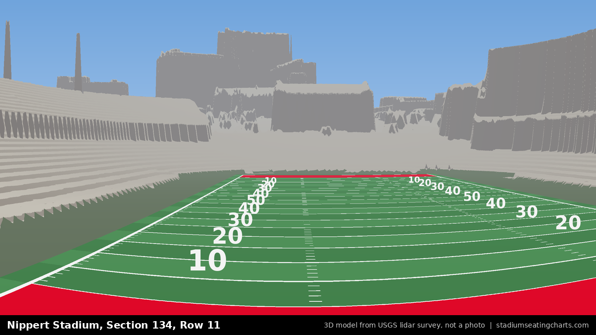 View from Nippert Stadium Section 134, Row 11, looking toward the field