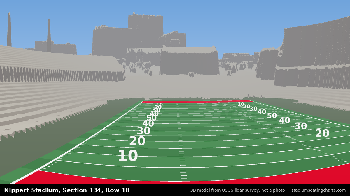 View from Nippert Stadium Section 134, Row 18, looking toward the field